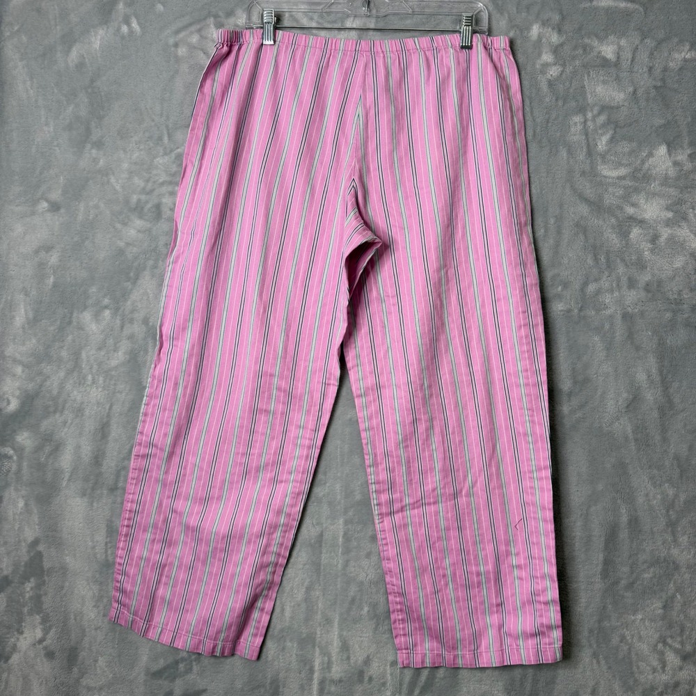 Lauren Ralph Lauren PJ Set Womens L Pink Stripe Cotton Monogram Preppy Classic - Picture 6 of 13